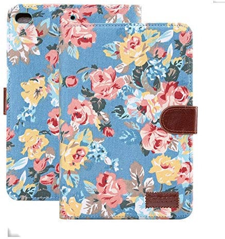 MiusiCase Case for iPad Mini 1/2/3 (2012/2013/2014 Release) - Luxury Vintage Cute Flowers Floral Designer Case, Rugged Sturdy Shockproof Protective Cover, Auto Sleep/Wake, Blue