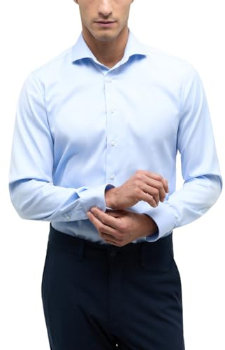 eterna Langarm Hemd Slim FIT Twill unifarben W40 Langarm Hellblau