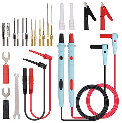 Neoteck 23 Pezzi Kit Cavi Multimetro Set di Test Lead da Ricambio con Sostituibile Sonde Multimetro Placcate in Oro, Clip a Coccodrillo, Ganci di Prova e Perni della Sonda Posteriore