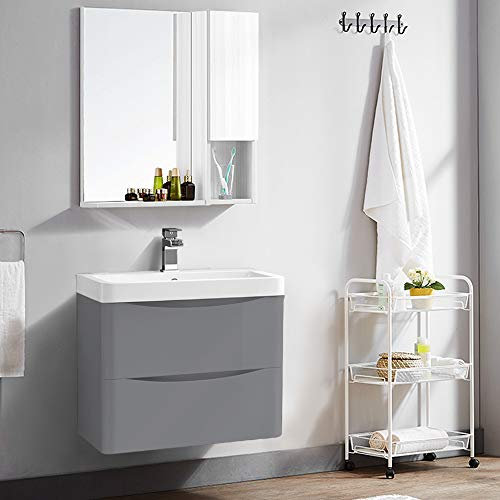 NRG 600mm Gloss Grey 2 Drawer Wall Hung Bathroom Cabinet Vanity Sink Unit with Basin
