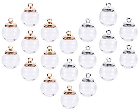 PH PandaHall 50pcs 12mm Mini Vide Bouteilles en Verre Transparent avec Capuchon en Platine et Laiton Doré pour Boucle d'oreille Pendentif Bricolage Fabrication de Bijoux
