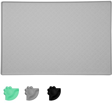 MOACC Dog Food Mat, Silicone Pet Feeding Mat, Non Slip & Waterproof Bowl Mat for Dog and Cat, 47 x 30 cm, Grey Paw Pattern