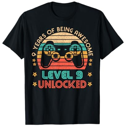 Vintage 9th Birthday Level 9 Unlocked Funny Gamer Gift T-Shirt