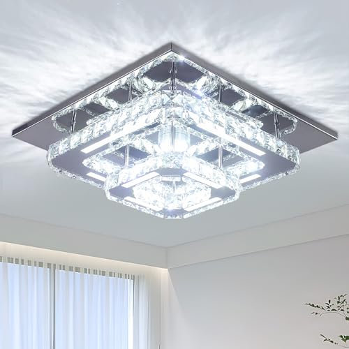 CXGLEAMING Kristall Kronleuchter LED Deckenleuchte Wohnzimmer Deckenlampe Schlafzimmer Kronleuchter Moderner Kronleuchter Kristall Pendelleuchte Quadrat Hängelampe Esstisch Badezimmer Lampe Decke