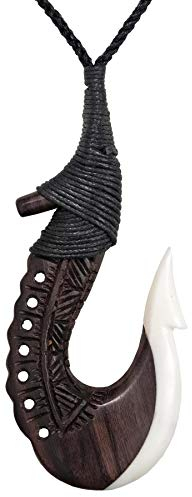81stgeneration Unisex Geschnitzter Knochen Holz Gravierter Großer Maori HEI Matau Anhänger Halskette