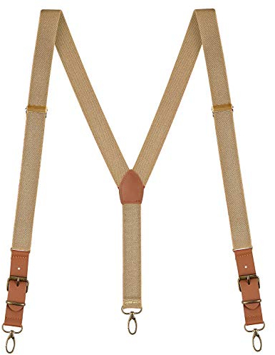 Buyless Fashion Leder-Hosenträger für Herren - 48 elastische verstellbare Träger 1 - Y-Rücken mit Metallhaken - 5139-Tan