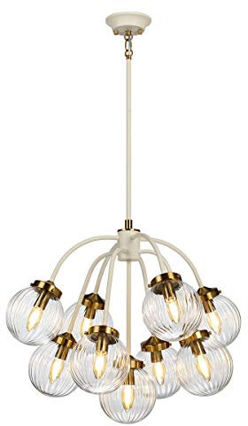 9 Bulb Ceiling Pendant Light Fitting - Cream Painted + Aged Brass Finish Plated - LED E14 60W Bulb