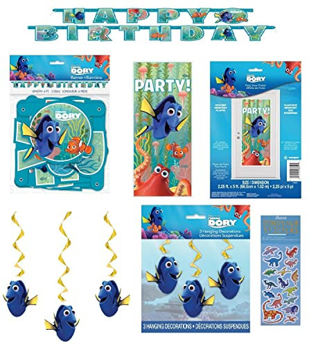 Unique Industries Inc Findet Dorie Findet Nemo Geburtstag Party Supplies Dekoration Bundle enthält Happy Birthday Banner, hängende Dekorationen, Party Türposter