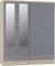 Furniture 321 Nevada 4 Door 2 Drawer Mirrored Wardrobe Grey Gloss, Light Oak Effect (No Delivery To Flats)