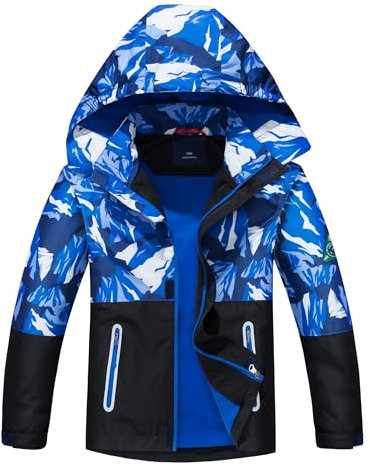 LAUSONS Manteau mi Saison garçon imperméable - Veste Militaire Coupe Vent Garcon avec Capuche, Noir, 7-8 ans / 130