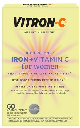 Vitron-C Iron Supplement for Women with Vitamin C, for Red Blood Cell Production & Immune Support, 60 Count