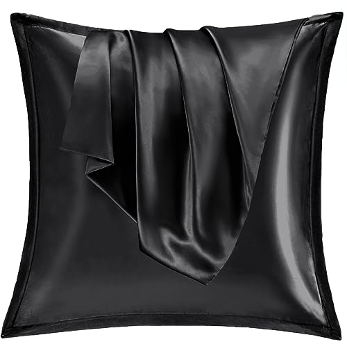 Vielit 2er Set Satin Kissnbezug 80x80 mit Zip,Weich wie EIN Silk Pillowcase,wie Seidenkissenbezug Geeignet für Curly Haar,Satin Kopfkissenbezug Kissenbezüge Schwarz Kissenhülle
