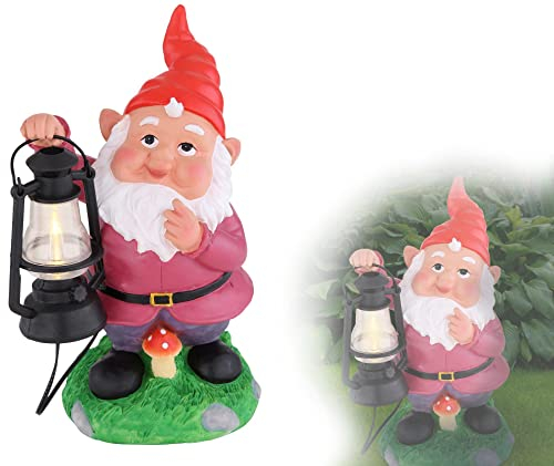 bmf-versand Nain de jardin amusant pour l'extérieur - Lampe solaire de jardin avec lanterne - Lampe solaire de camping - Balcon - Décoration de jardin - Figurines solaires - Lampe d'extérieur LED