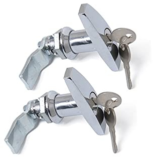 TOTMOX Lot de 2 serrures à poignée en T avec 4 clés, capuchon de camion, caravane, caravane, armoire, poignée en T, serrure de porte de garage, chrome brillant, argent