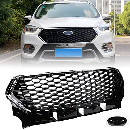 YYKJZ Auto Frontstoßstange Mesh Mask Cover Grill Grille, für Ford Escape Kuga 2017 2018 2019, ABS-Kunststoff, Glänzendes Schwarz, Auto Modifikation Zubehör