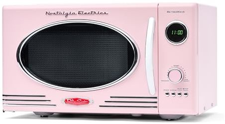 Nostalgia - Horno de microondas retro para encimera, grande de 800 W, 0.9 pies cúbicos, 12 ajustes de cocción preprogramados, reloj digital, electrodomésticos de cocina, color rosa