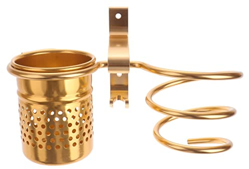 Haartrocknerständer aus Aluminium Gold für Badezimmer | Wandhalterung, 1 Satz, für Föhn und Kamm, Modernes Design, Passend als Organizer im Bad