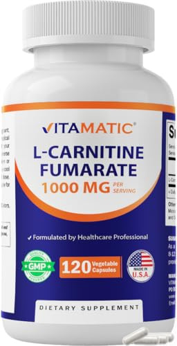 Vitamatic L-Carnitine Fumarate 1000 mg - 120 Vegetable Capsules (1 Bottle)