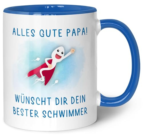 GRAVURZEILE Vatertag Tasse mit Spruch - Alles Gute von deinem besten Schwimmer - Vatertagsgeschenke für Papa - Geschenke für Papa zum Geburtstag und Weihnachten - Vatertagsgeschenk - Blau