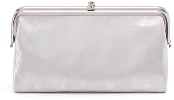 HOBO Lauren Leather Clutch Wallet with Credit Card Organizer, Zip Pocket, Extra Pouches, and Fashionable Vintage Aesthetic, Silver