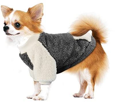 NAMSAN Hundepullover für Kleine Hunde Winter Hundepullover mit Taschendesign Warm Fleece Hundepulli für Kleine Hunde/Welpe-Grau, M