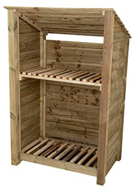Arbor Garden Solutions wooden log store 6ft, firewood storage (W-119cm, H-180cm, D-88cm), natural finish (With kindling shelf (roof sloping back))