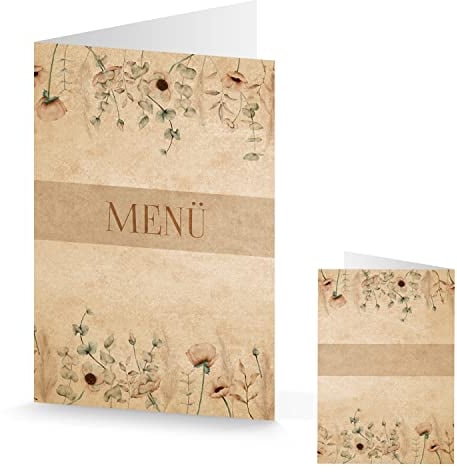 Logbuch-Verlag 20 Menükarten zum Bedrucken - Hochzeitsdeko Menü Karte Speisekarte DIN A5 boho vintage Restaurant Deko