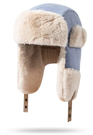 CLAPE Winter Fliegermütze Herren Damen Kunstfell Trapper Mütze Winddichte Pelzmütze Warm Hat with Ear Flaps Pilotenmütze