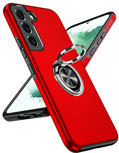 LeYi per Cover Samsung Galaxy S22 5G (Non S22 Plus/Ultra), Custodia Antiurto Militare Supporto Anello Robusta TPU Silicone Bumper Case Custodie per Samsung S22 Rosso