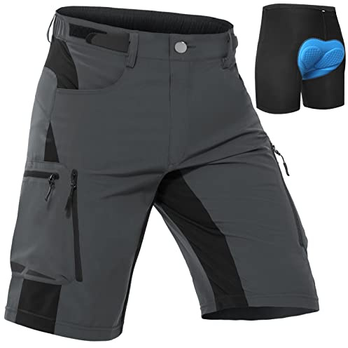Cycorld MTB Hose Herren, Schnelltrocknend Mountainbike Hose Fahrradhose Radlerhose mit 4D Sitzpolster, Elastische Outdoor Sport Herren Shorts (Dunkelgrau, M)