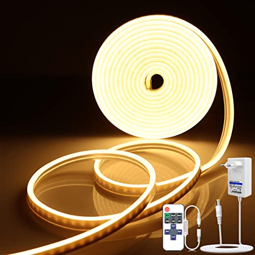 AIMENGTE Neon Led Strip,12V Dimmbare Flexibler Lichtleiste LED Streifen mit 11 Tasten Dimmer Fernbedienung,Wasserdicht silikon led streifen für Innen Aussenbereich Heim Küche (Warm white, 2M)
