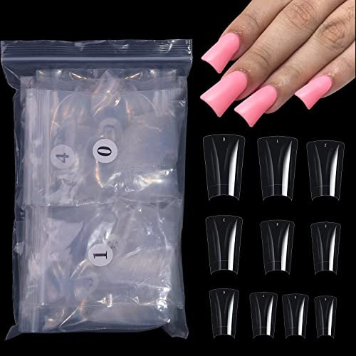 CHANGAR 500 pcs Duck Feet Style Nail Tips Clear Duck Feet Fan Flare Nail Extension Patch for Acrylic Nails Wide French False Nail Extension Tips Special Shapes Half Cover Acrylic Nail Tips