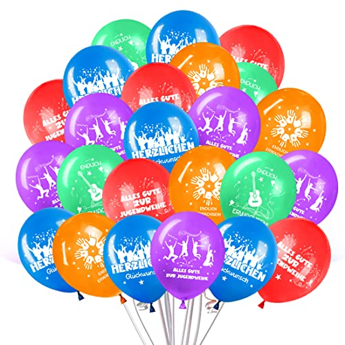 JOJOR 30pcs Jugendweihe Ballons Set, Multicolored, Bunt Latexballons mit Schleife, Endlich Erwachsen Dekorationen für Teenager, Unisex-Jugendliche