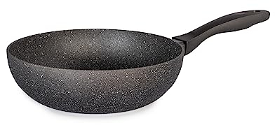 H&H Stone Grey Wok de aluminio con revestimiento antiadherente Stone, 24 cm, inducción