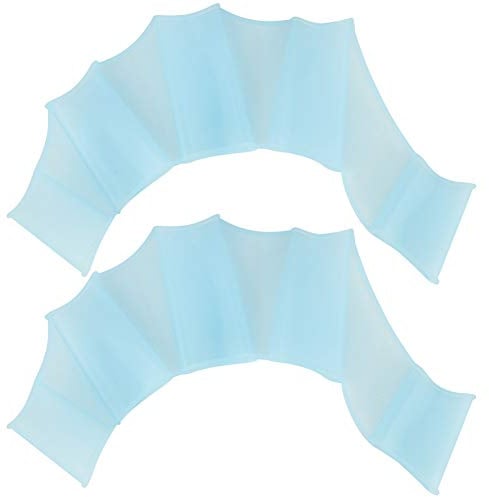 1 Paire de Gants palmés Bleus, Gants de Natation en Silicone, Gants de Type Grenouille pour Hommes, Femmes et Enfants (L)