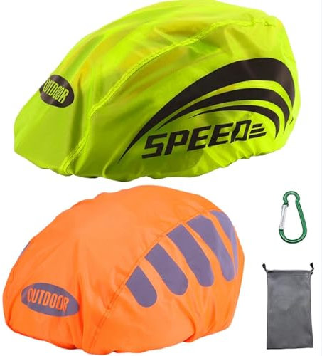 LandJoy Helmüberzug Fahrradhelm Regenschutz Fahrrad Helm Cover Regen mit Reflektoren Elemente, Wasserdicht Windabweisend Atmungsaktiv (1 * grün,1 * orange)