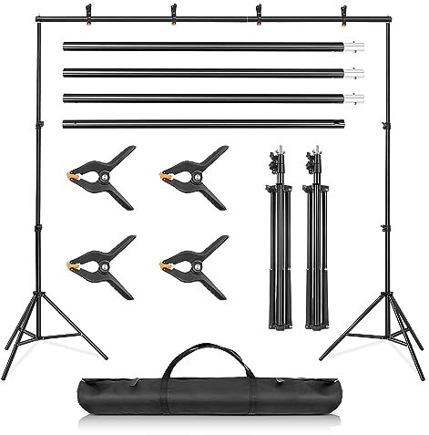 Supernic Adjustable Backdrop Stand Kit - 2 * 3m (6.5 * 9.8ft) Photo Background Support System with Carrying Bag and 4 Clamps - Ideal for Photography and Video Studio