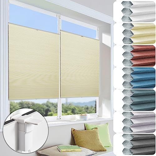 bobodeco Wabenplissee ohne Bohren Verdunkelung Klemmfix Thermo Doppelplissee, Beige, 85x110cm (BxH) 100% Verdunkelnd & Sicht- & Schallschutz, Wärmeisolierung für Fenster & Tür