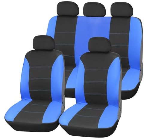 Upgrade4cars Autositzbezüge Set für die Vordersitze & Rückbank | Auto-Schonbezüge Universal in Blau