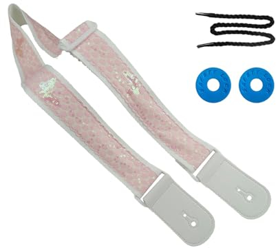 THAYLA Breite 55 mm, 4 Stück/Set, Glitzer-Spitze, Gitarrengurt, Akustik-Set, Schultergurt und Lederenden für E-Bass, Länge verstellbar: 90–150 cm