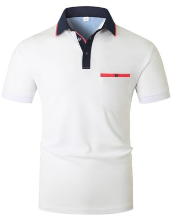 LIUPMWE Mens Short Sleeve Polo Shirts Contrast Color Patchwork Golf Tennis T-Shirt S-3XL,XL,White-DT10