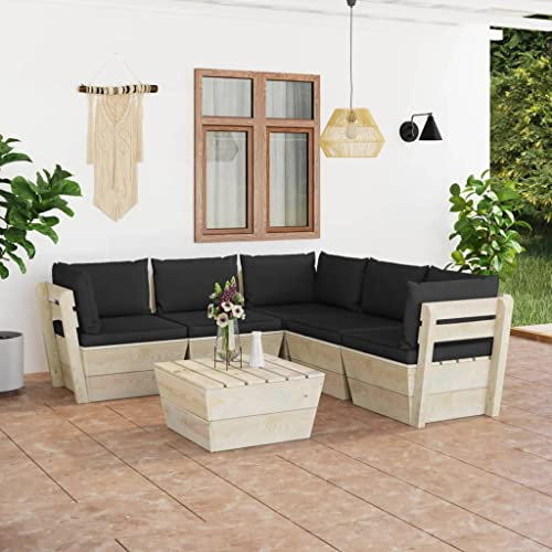 FUDUGEHMIOFWFJJ balkonmöbel,gartentisch,Balkon möbel,bistrosets,6-TLG. Garten-Sofagarnitur aus Paletten mit Kissen Fichtenholzbistrotisch,balkontisch,Balkon,gartenlounge,