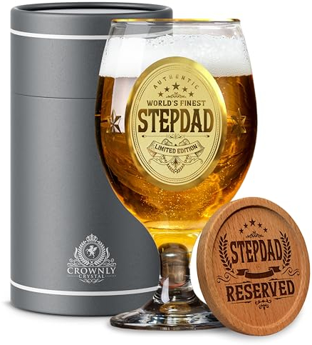 CROWNLY CRYSTAL® Verre à Bière Personnalisé - Cadeau Original pour Beau Papa - Idée Anniversaire Homme Drôle