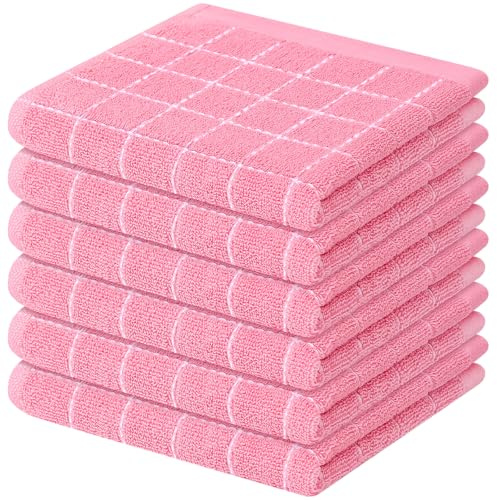 Mordimy Lot de 6 torchons à Vaisselle à Carreaux 100% Coton éponge Doux et absorbants, séchage Rapide pour Laver la Vaisselle, 30,5 x 30,5 cm, Rose