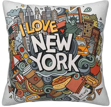 MDATT Cartoon-Kissenbezüge mit niedlichem New York-Motiv, superweich, quadratisch, für Couch, Schlafzimmer, Sofa