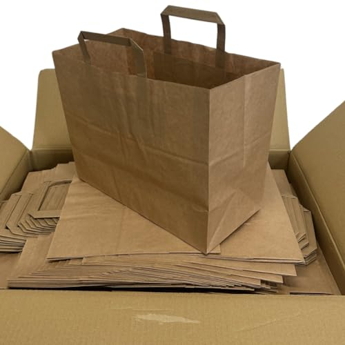 KURTT - Papiertragetasche/Papiertüten 32 + 16 x 26 cm Braun, 250 Stück - Umweltfreundlich - To go Beutel - Mahlzeit Taschen - Papiertüten - Geschenktüten