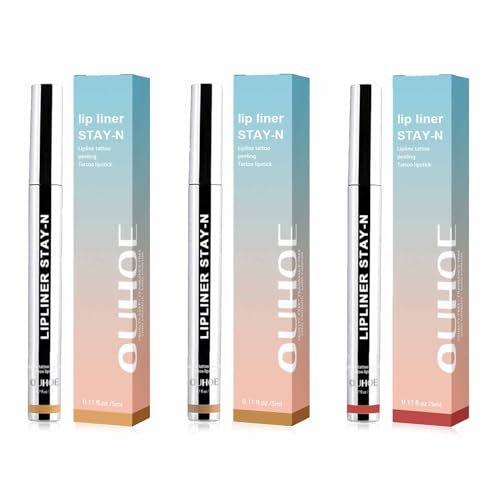 3 StüCk Long Lasting Tattoo - Peel-Off Lip Liner Abziehbarer Lippenkonturenstifte, Wasserfester Peel Off Lip Liner Langanhaltender Lipliner, Lip Liner Stain(Hellbraun, Dunkelbraun, Burgund)
