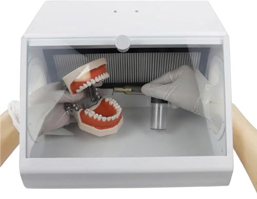 STMKB Zahnpolier- Und Schleifbox, Sandstrahl- Und Staubdichte Box, Mit LED-Lichtquelle Und Filtersystem, Hochtransparentes Sichtfenster Aus Gehärtetem Glas