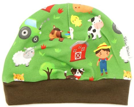 Kleine Könige Mütze Baby Mädchen Beanie · Modell Bauernhof Happy Farm grün, braun · Ökotex 100 Zertifiziert · Größe 86/92