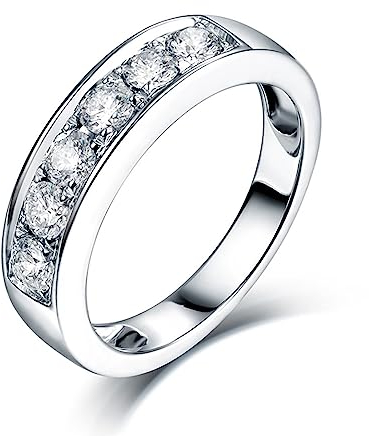 Eheringe 750 Gold, Vorsteckring Gold 750 Kanal Labor Geschaffener Diamant 0.65ct Runde Form Trauringe Größe 66 (21.0) 18 Karat Weißgold